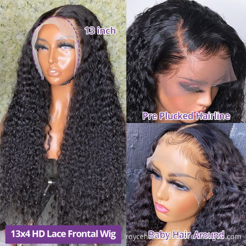 Raw Virgin Remy Indian Human Hair Wet and Wavy Water Wave Lace Closure Front Jewish Wig Kosher Wigs